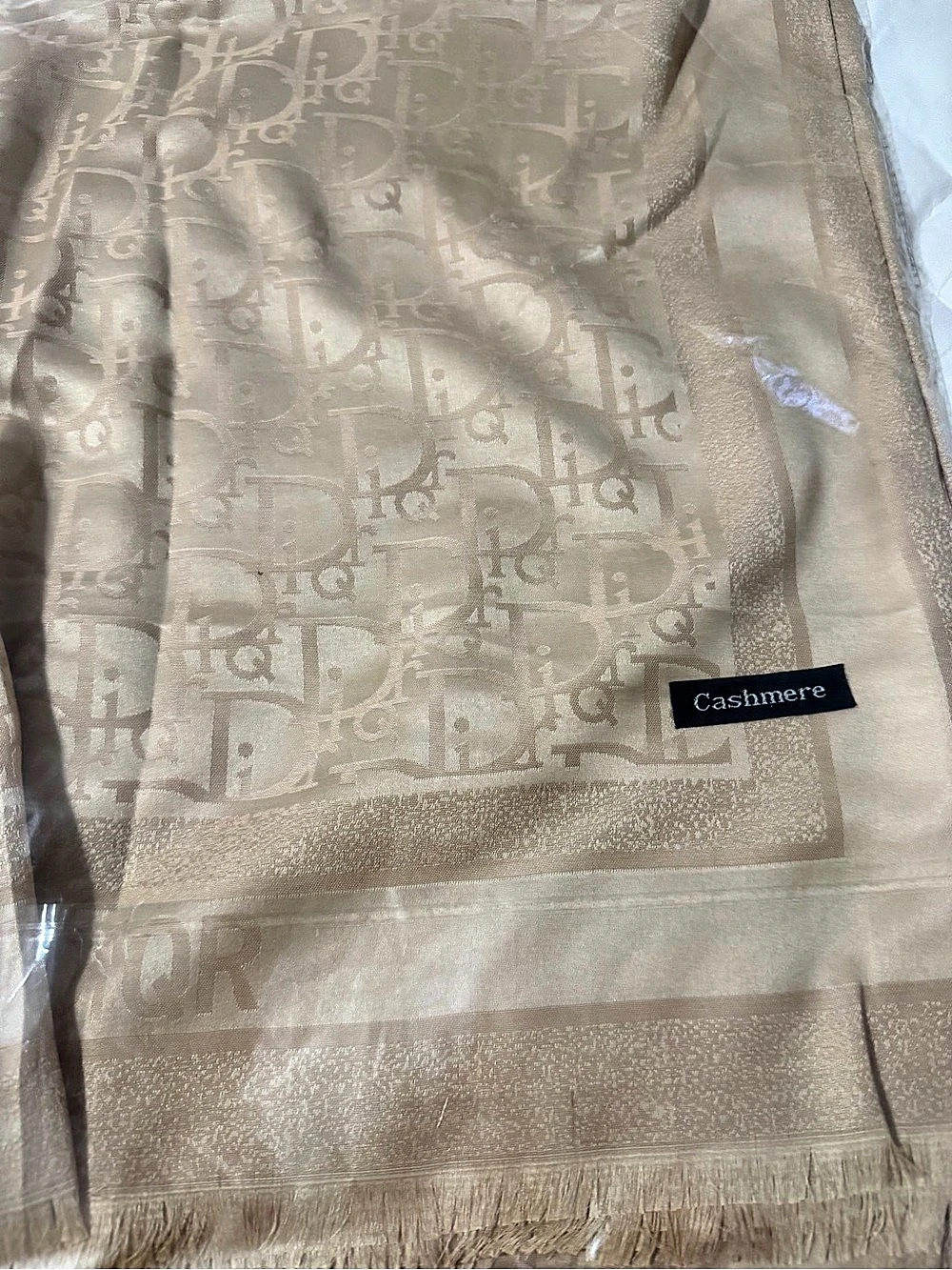 Cashmere Monogram Scarf in Beige NWT